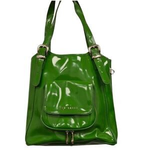 Ted Baker Green Patent Leather Shoulder Tote with Pocket